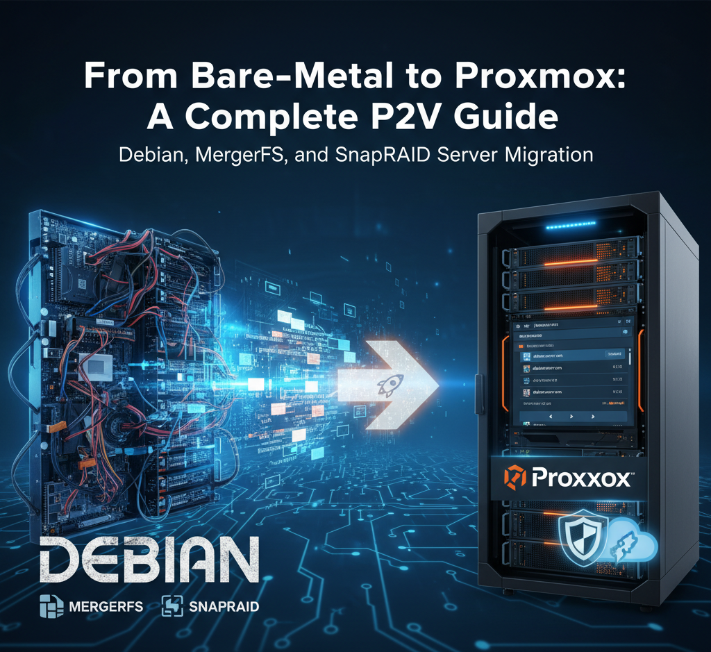 From Bare-Metal to Proxmox: Migrating My Server Written as a Complete P2V Guide for Debian, MergerFS, and SnapRAID